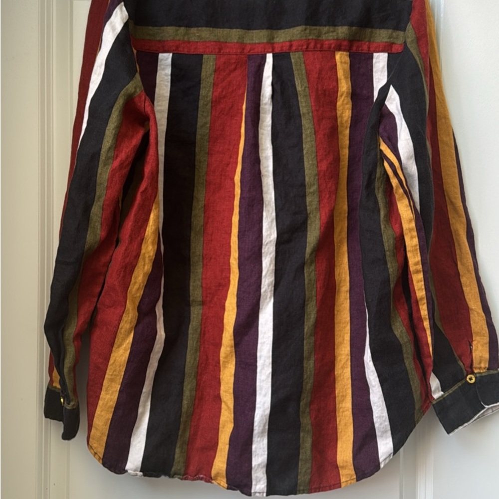 100% Linen Multicolor Striped Button Front Top - Picture 2 of 6